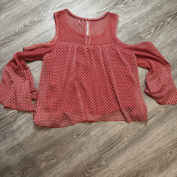 Lucky Brand Reddish-Orange Scoop Neck 3/4 Sleeve Blouse - size m - Picture 3 of 6